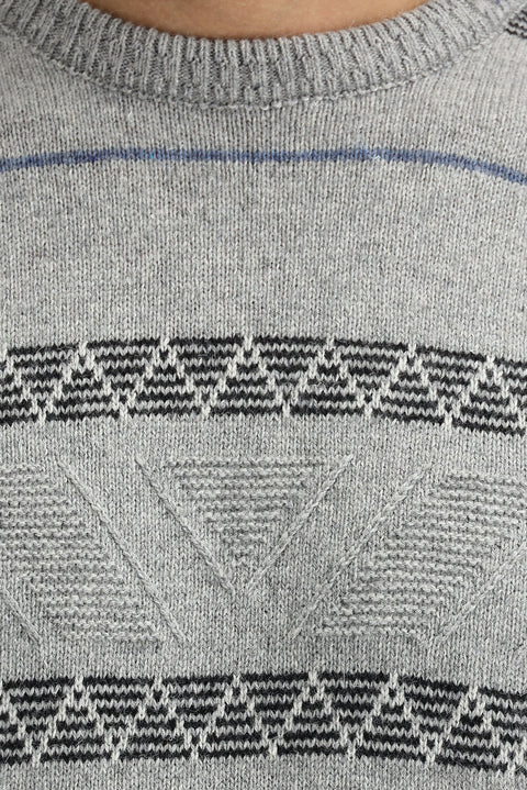 Medium Grey Crew Neck Regular Fit Wool Knit Sweater