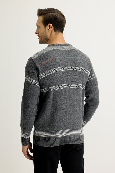 Medium Gray Crew Neck Regular Fit Wool Knit Sweater