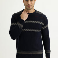 Medium Navy Crew Neck Regular Fit Wool Knit Sweater