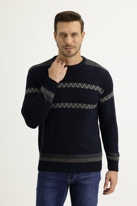 Medium Navy Crew Neck Regular Fit Wool Knit Sweater