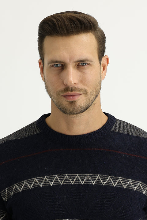 Medium Navy Crew Neck Regular Fit Wool Knit Sweater