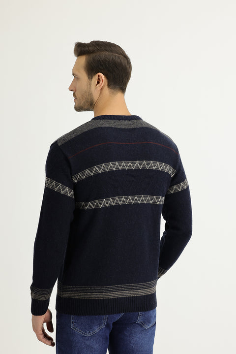 Medium Navy Crew Neck Regular Fit Wool Knit Sweater