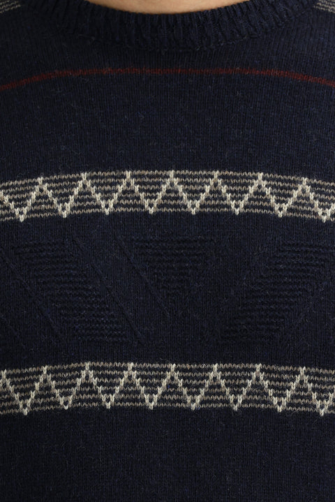 Medium Navy Crew Neck Regular Fit Wool Knit Sweater