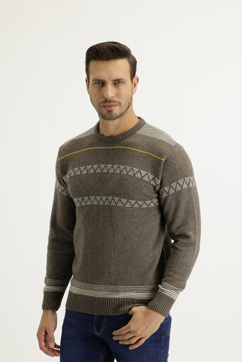 Medium Brown Crew Neck Regular Fit Wool Knit Sweater