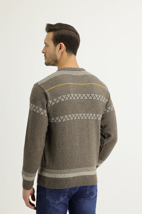 Medium Brown Crew Neck Regular Fit Wool Knit Sweater