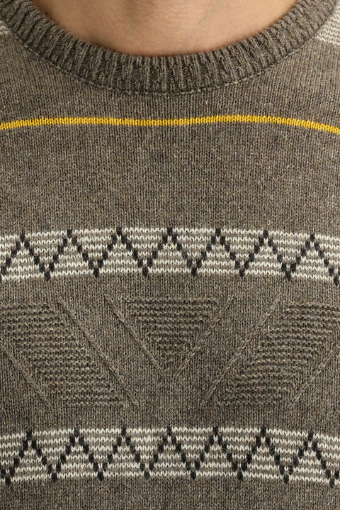 Medium Brown Crew Neck Regular Fit Wool Knit Sweater
