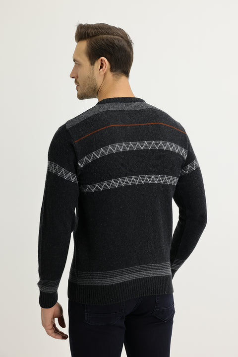Medium Anthracite Crew Neck Regular Fit Wool Knit Sweater