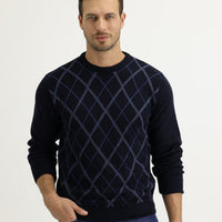 Medium Navy Crew Neck Wool Regular Fit Knit Sweater