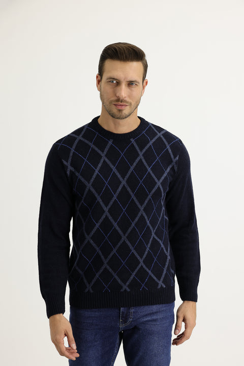 Medium Navy Crew Neck Wool Regular Fit Knit Sweater
