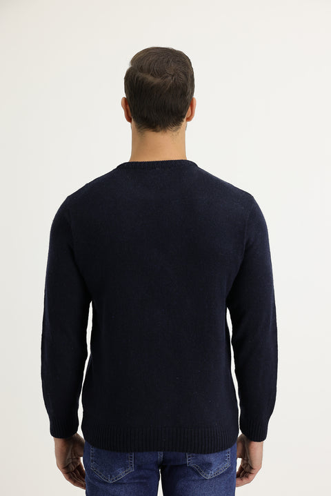 Medium Navy Crew Neck Wool Regular Fit Knit Sweater