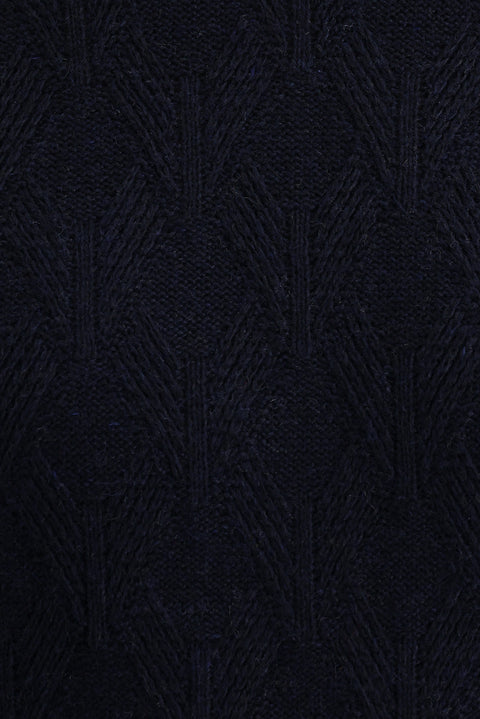 Medium Navy Crew Neck Slim Fit Narrow Cut Wool Knit Sweater