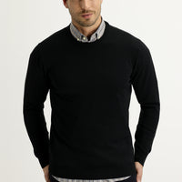 Black Crew Neck Regular Fit Knitted Sweater