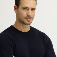 Dark Navy Crew Neck Regular Fit Knitted Sweater