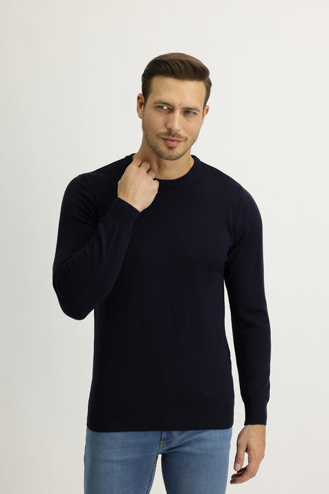 Dark Navy Crew Neck Regular Fit Knitted Sweater