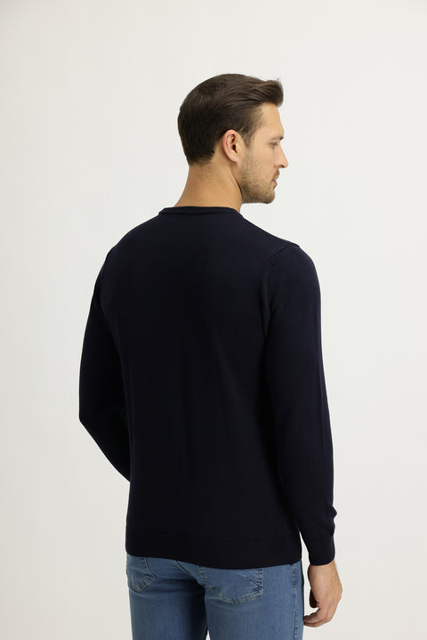 Dark Navy Crew Neck Regular Fit Knitted Sweater