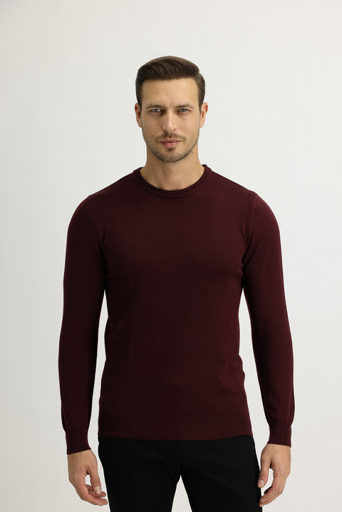 Koyu Bordo Bisiklet Yaka Regular Fit Triko Kazak