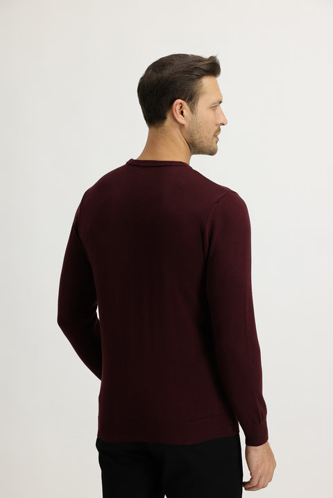 Koyu Bordo Bisiklet Yaka Regular Fit Triko Kazak