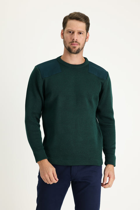Koyu Yeşil Bisiklet Yaka Super Slim Fit Ekstra Dar Kesim Çelik Örgü Triko Kazak