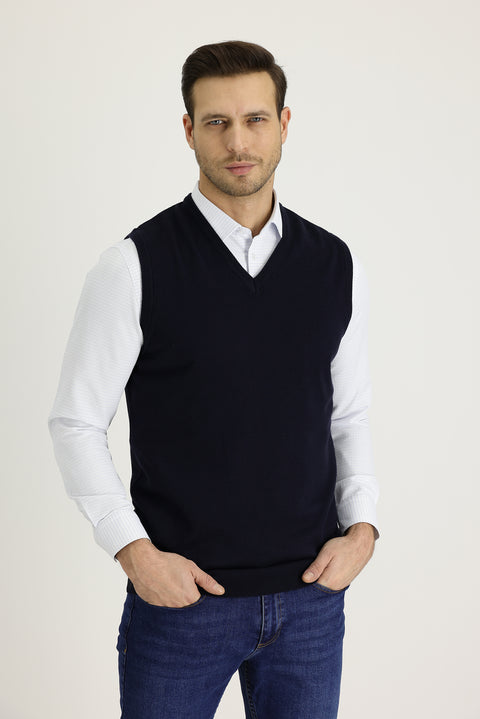 Dark Navy V-Neck Knitted Sweater