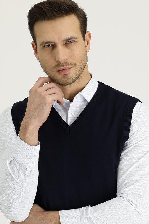Dark Navy V-Neck Knitted Sweater