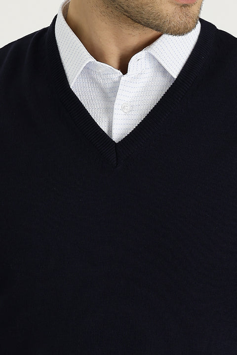 Dark Navy V-Neck Knitted Sweater