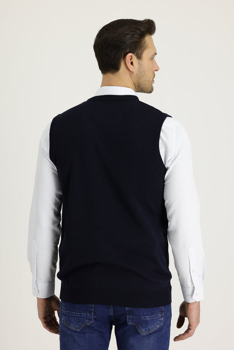 Dark Navy V-Neck Knitted Sweater