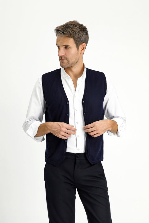 Dark Navy Slim Fit Narrow Cut Wool Knit Vest