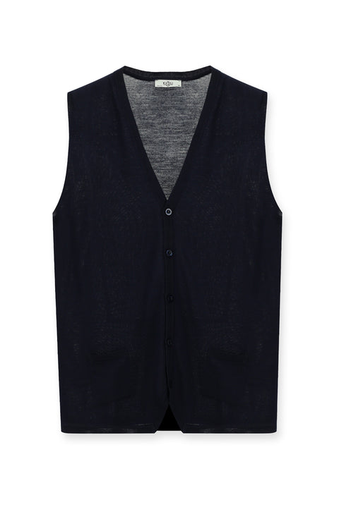 Dark Navy Slim Fit Narrow Cut Wool Knit Vest