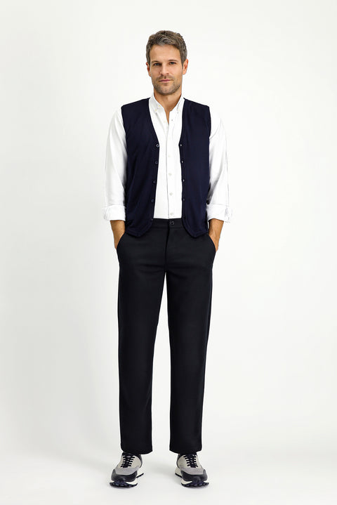 Dark Navy Slim Fit Narrow Cut Wool Knit Vest