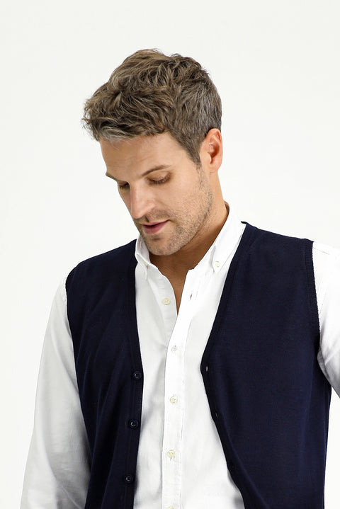 Dark Navy Slim Fit Narrow Cut Wool Knit Vest