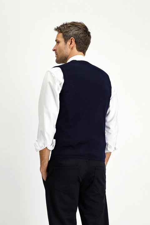 Dark Navy Slim Fit Narrow Cut Wool Knit Vest