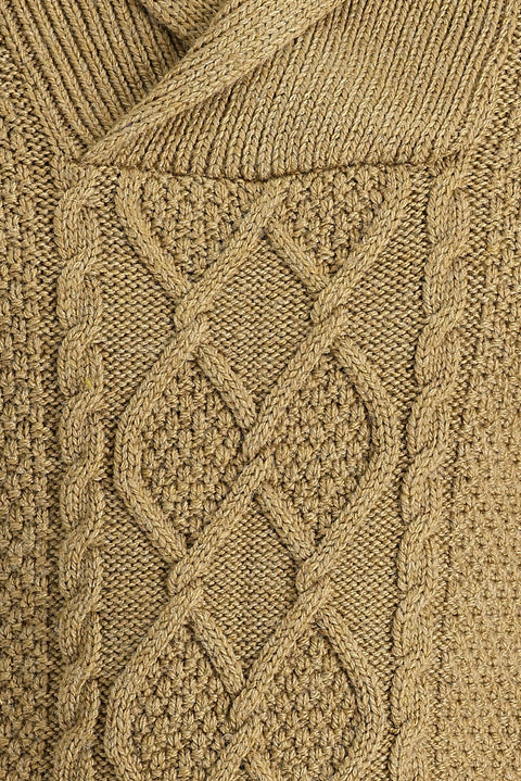 Light Camel Shawl Collar Regular Fit Patterned Wool Knit Sweater