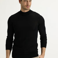 Black Semi-Turtleneck Slim Fit Narrow Cut Knit Sweater