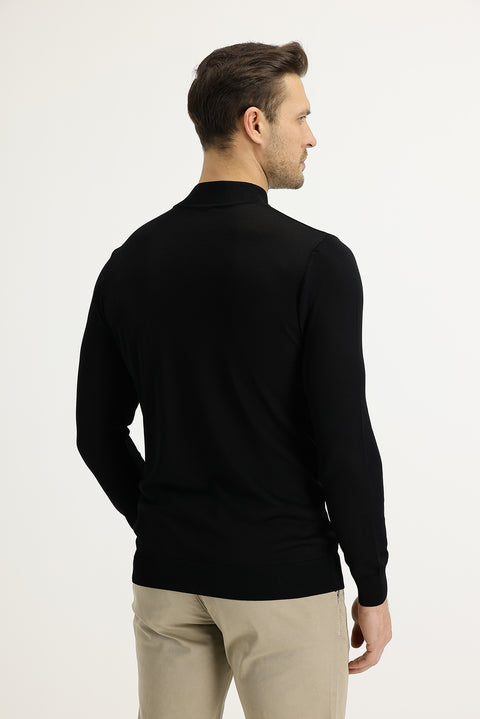 Black Semi-Turtleneck Slim Fit Narrow Cut Knit Sweater
