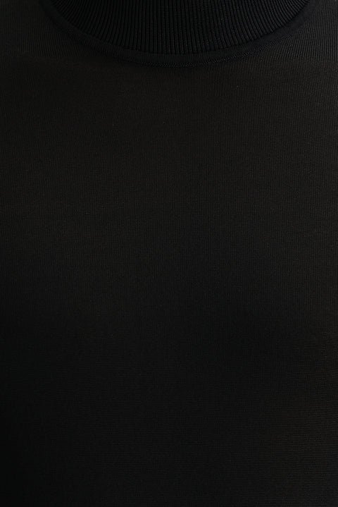 Black Semi-Turtleneck Slim Fit Narrow Cut Knit Sweater