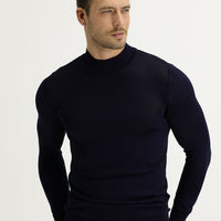 Dark Navy Semi-Turtleneck Slim Fit Narrow Cut Knit Sweater