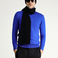 Navy Blue Semi-Turtleneck Slim Fit Narrow Cut Knit Sweater