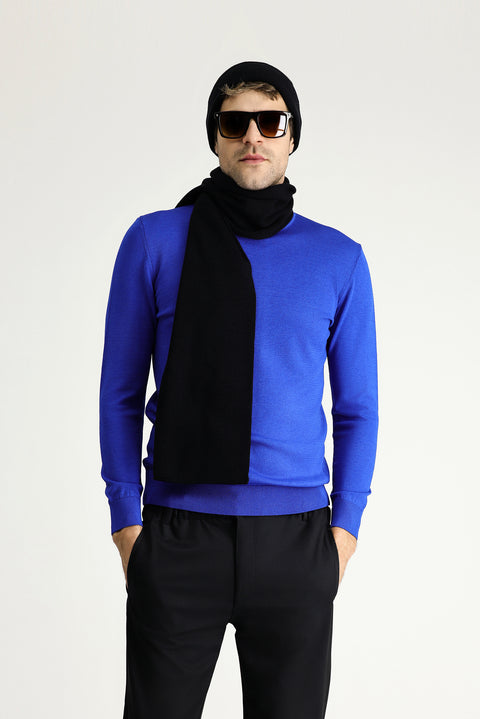 Navy Blue Semi-Turtleneck Slim Fit Narrow Cut Knit Sweater