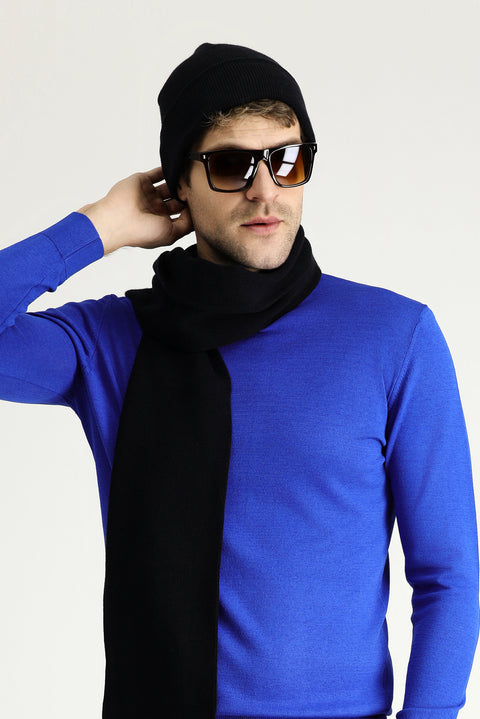 Navy Blue Semi-Turtleneck Slim Fit Narrow Cut Knit Sweater