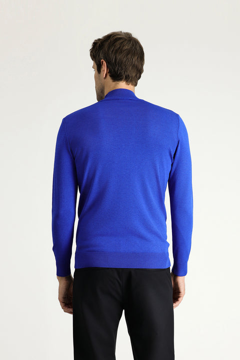 Navy Blue Semi-Turtleneck Slim Fit Narrow Cut Knit Sweater