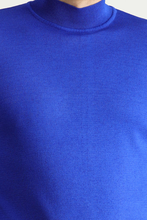 Navy Blue Semi-Turtleneck Slim Fit Narrow Cut Knit Sweater