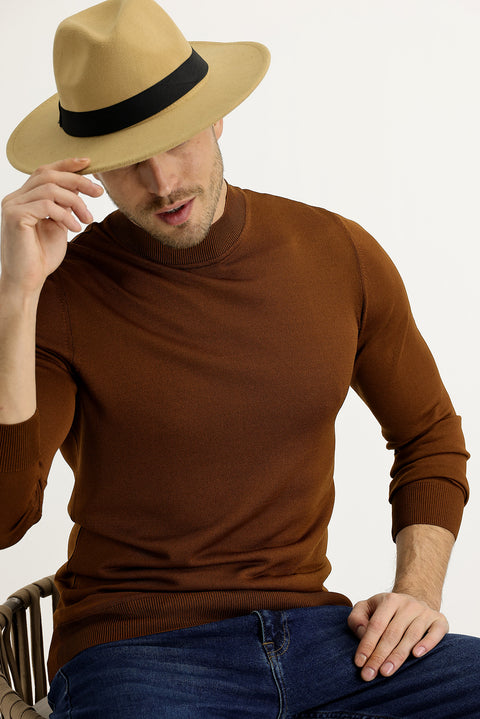 Cinnamon Half Turtleneck Slim Fit Narrow Cut Knit Sweater
