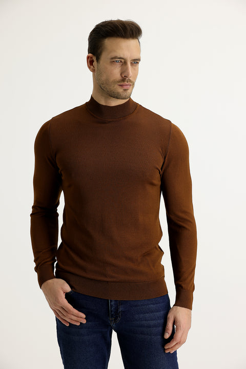 Cinnamon Half Turtleneck Slim Fit Narrow Cut Knit Sweater