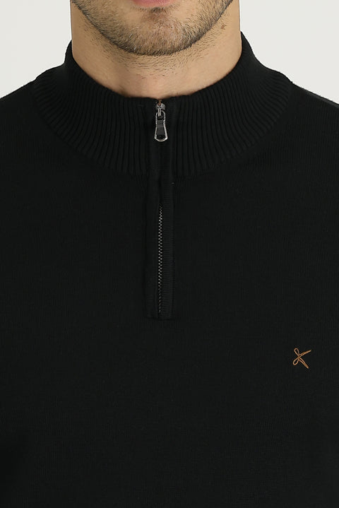 Siyah Yarım Balıkçı Yaka Slim Fit Pamuklu Triko Kazak