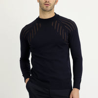 Dark Navy Semi-Turtleneck Regular Fit Patterned Knit Sweater