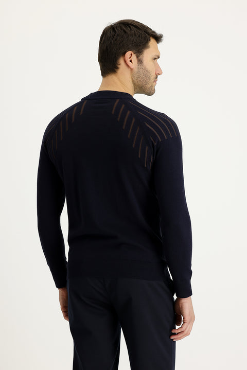 Dark Navy Semi-Turtleneck Regular Fit Patterned Knit Sweater