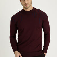 Dark Burgundy Half Turtleneck Regular Fit Patterned Knit Sweater