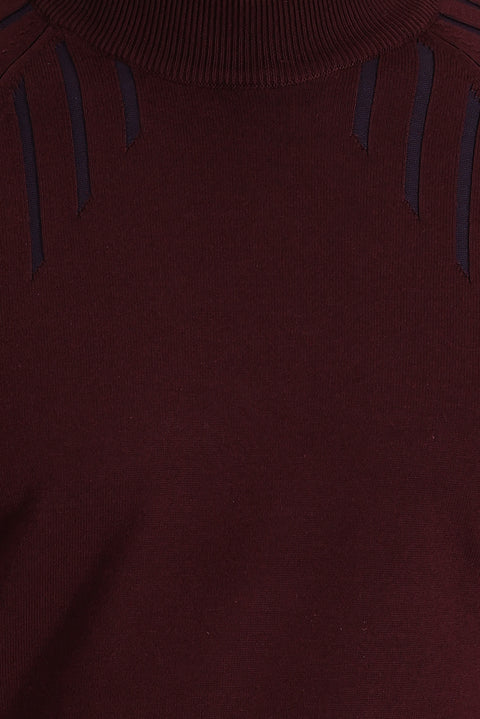 Dark Burgundy Half Turtleneck Regular Fit Patterned Knit Sweater