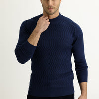 Dark Petrol Half Turtleneck Patterned Knit Sweater