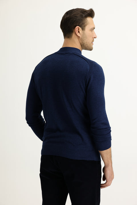 Dark Petrol Half Turtleneck Patterned Knit Sweater